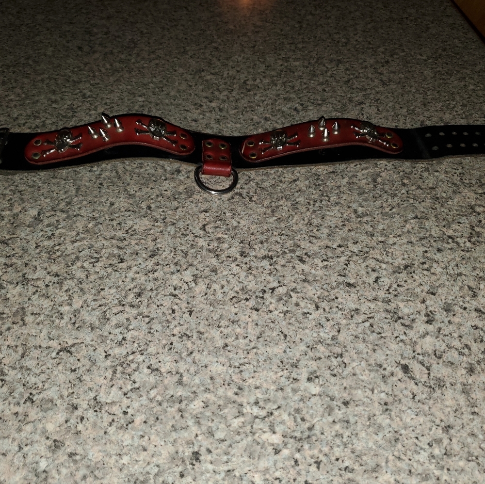 Vintage leather skull and cross bone collar - Picture 5 of 5